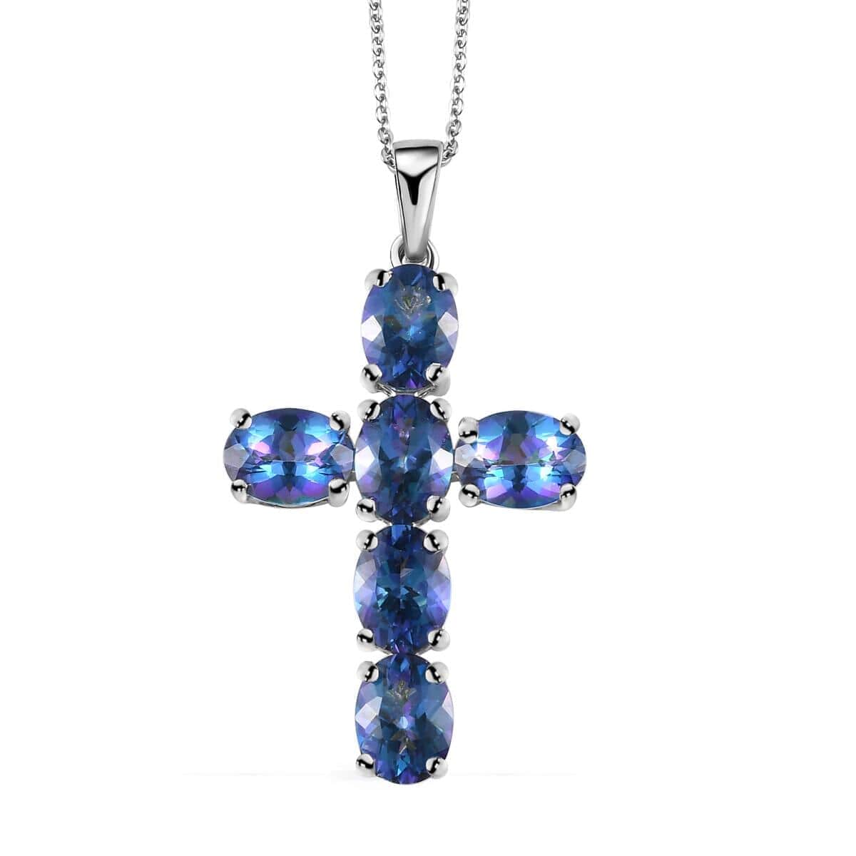 Brazilian Periwinkle Bloom Petalite Cross Pendant Necklace 20 Inches in Platinum Over Sterling Silver 5.65 ctw image number 0