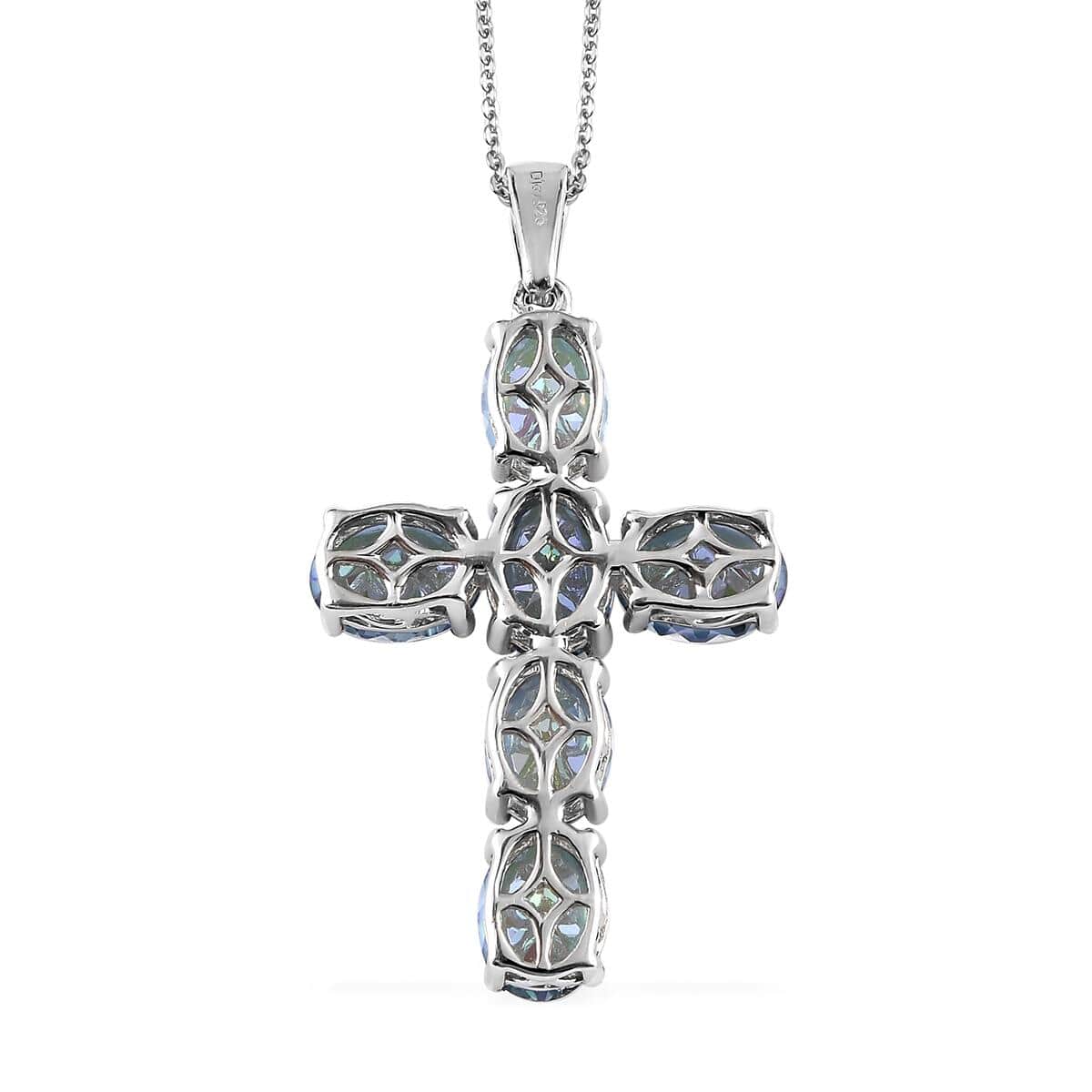 Brazilian Periwinkle Bloom Petalite Cross Pendant Necklace 20 Inches in Platinum Over Sterling Silver 5.65 ctw image number 4
