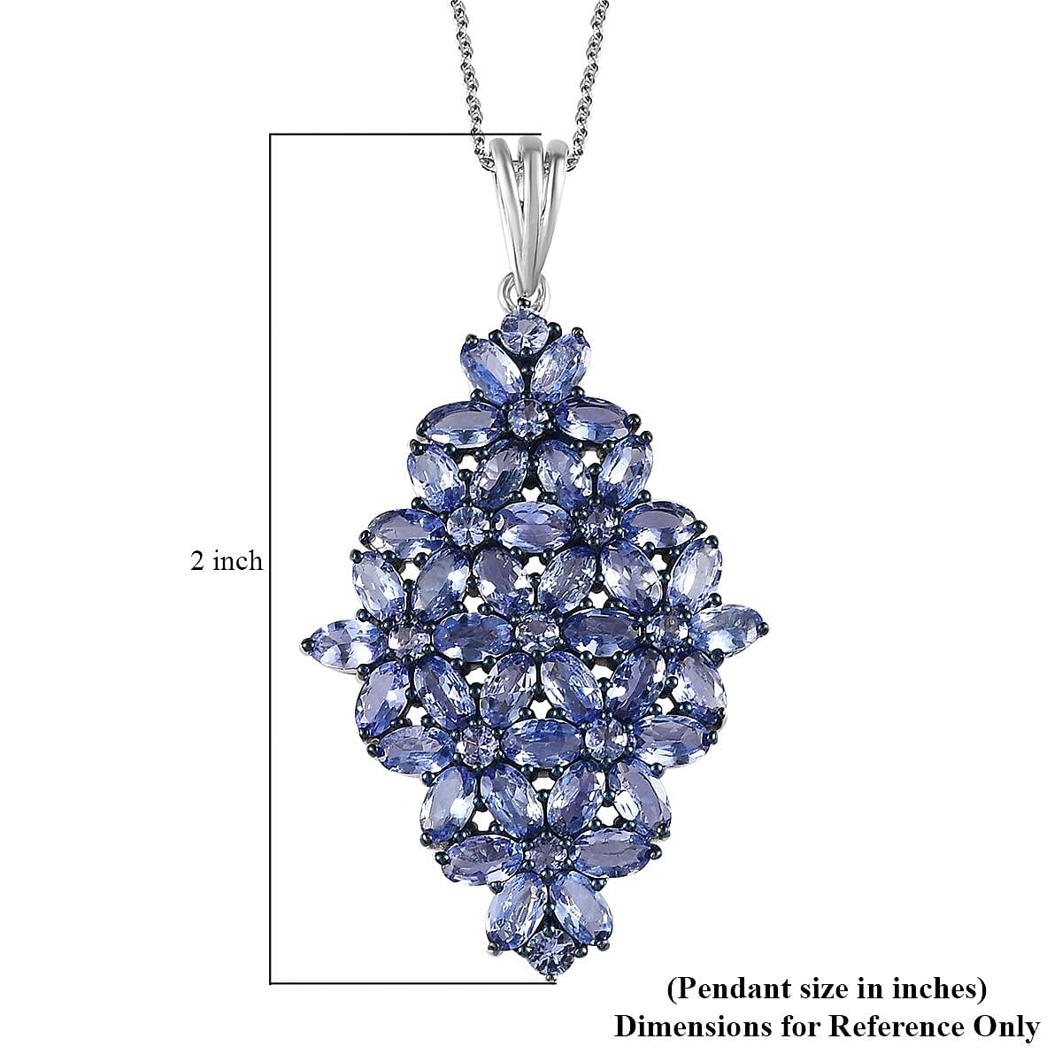 Tanzanite Floral Pendant Necklace 20 Inches in Rhodium and Platinum Over Sterling Silver 9.40 Grams 7.35 ctw image number 6