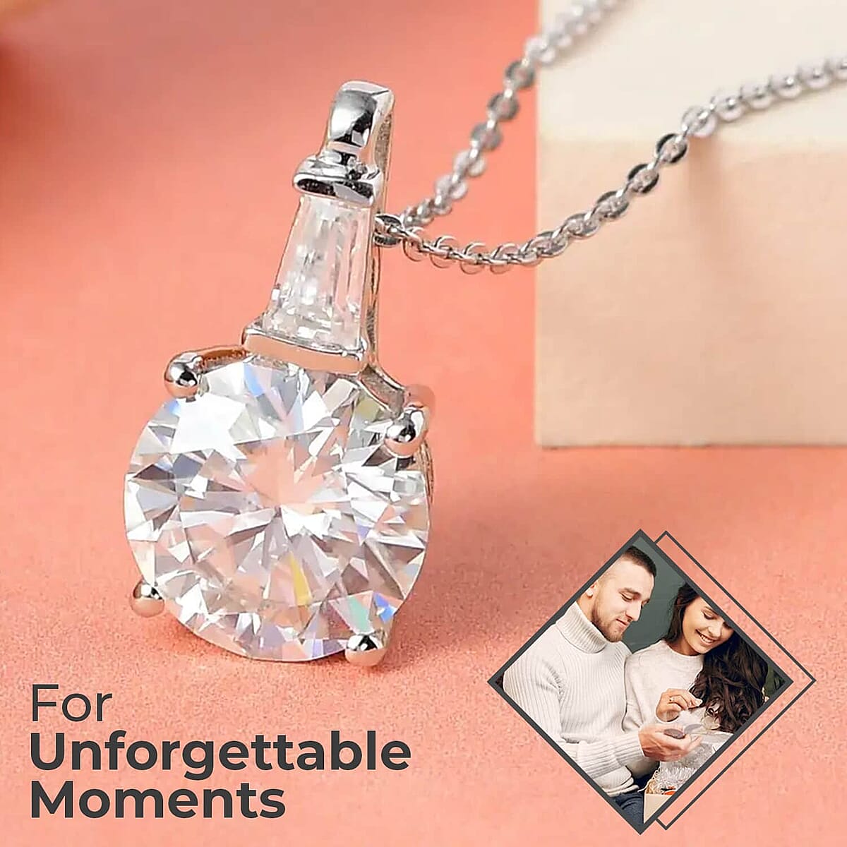 D'Joy Heart & Arrow Cut Moissanite 3.60 ctw Pendant Necklace, 20 Inch Necklace, Rhodium Over Sterling Silver Necklace, Moissanite Jewelry, Gifts For Her image number 1