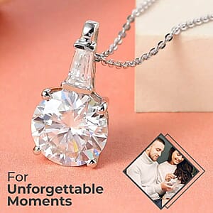 D'Joy Heart & Arrow Cut Moissanite 3.60 ctw Pendant Necklace, 20 Inch Necklace, Rhodium Over Sterling Silver Necklace, Moissanite Jewelry, Gifts For Her