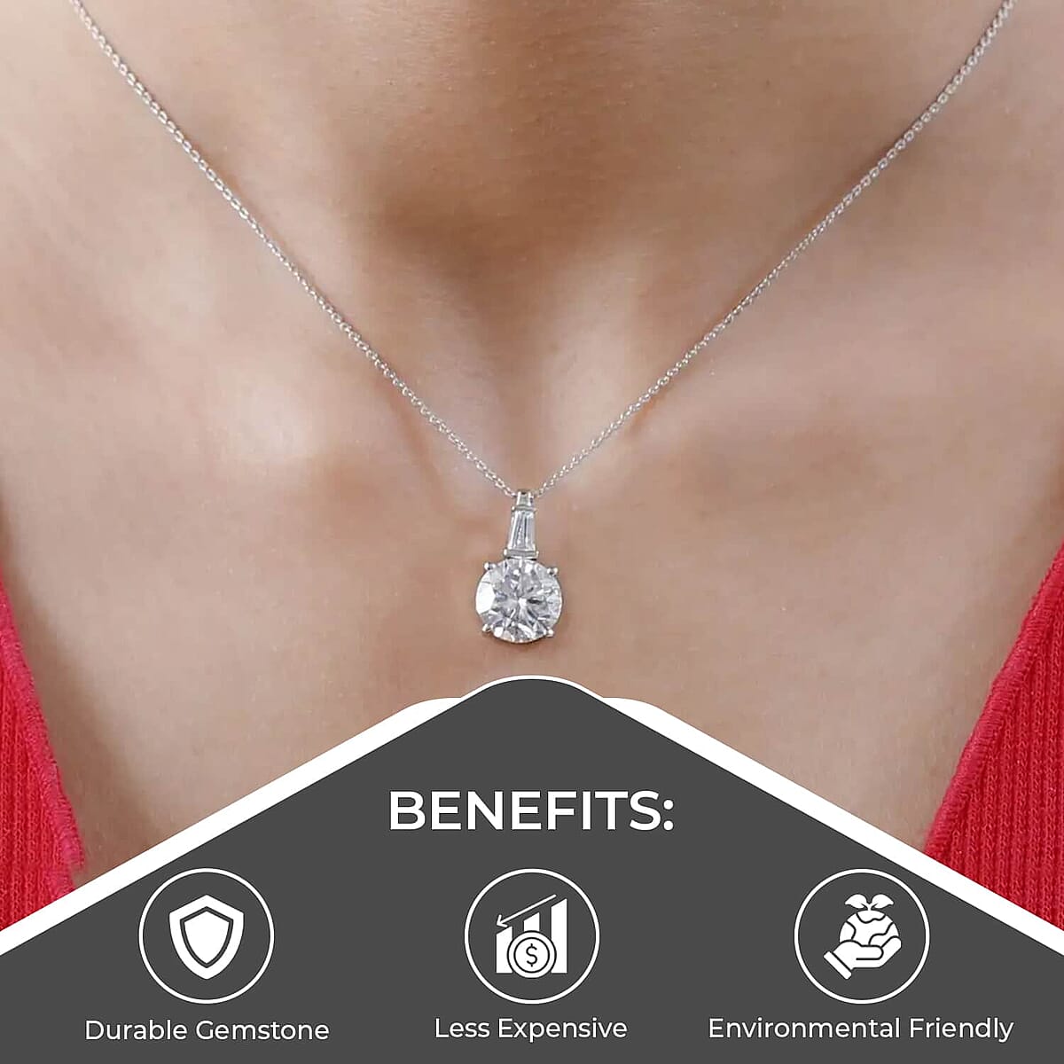 D'Joy Heart & Arrow Cut Moissanite 3.60 ctw Pendant Necklace, 20 Inch Necklace, Rhodium Over Sterling Silver Necklace, Moissanite Jewelry, Gifts For Her image number 3