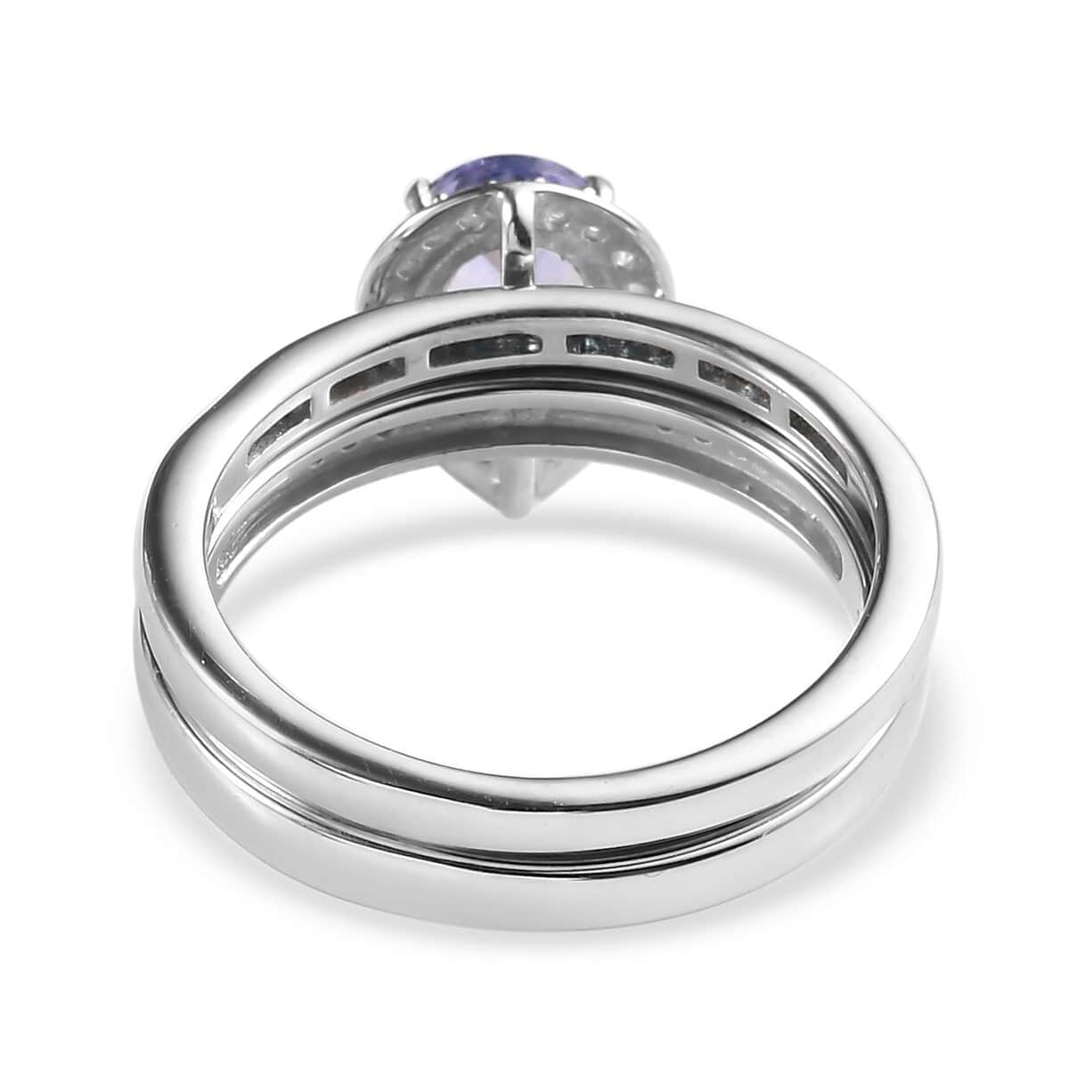 Peacock Tanzanite, Blue and White Diamond Set of 2 Stackable Ring in Platinum Over Sterling Silver 1.15 ctw image number 5