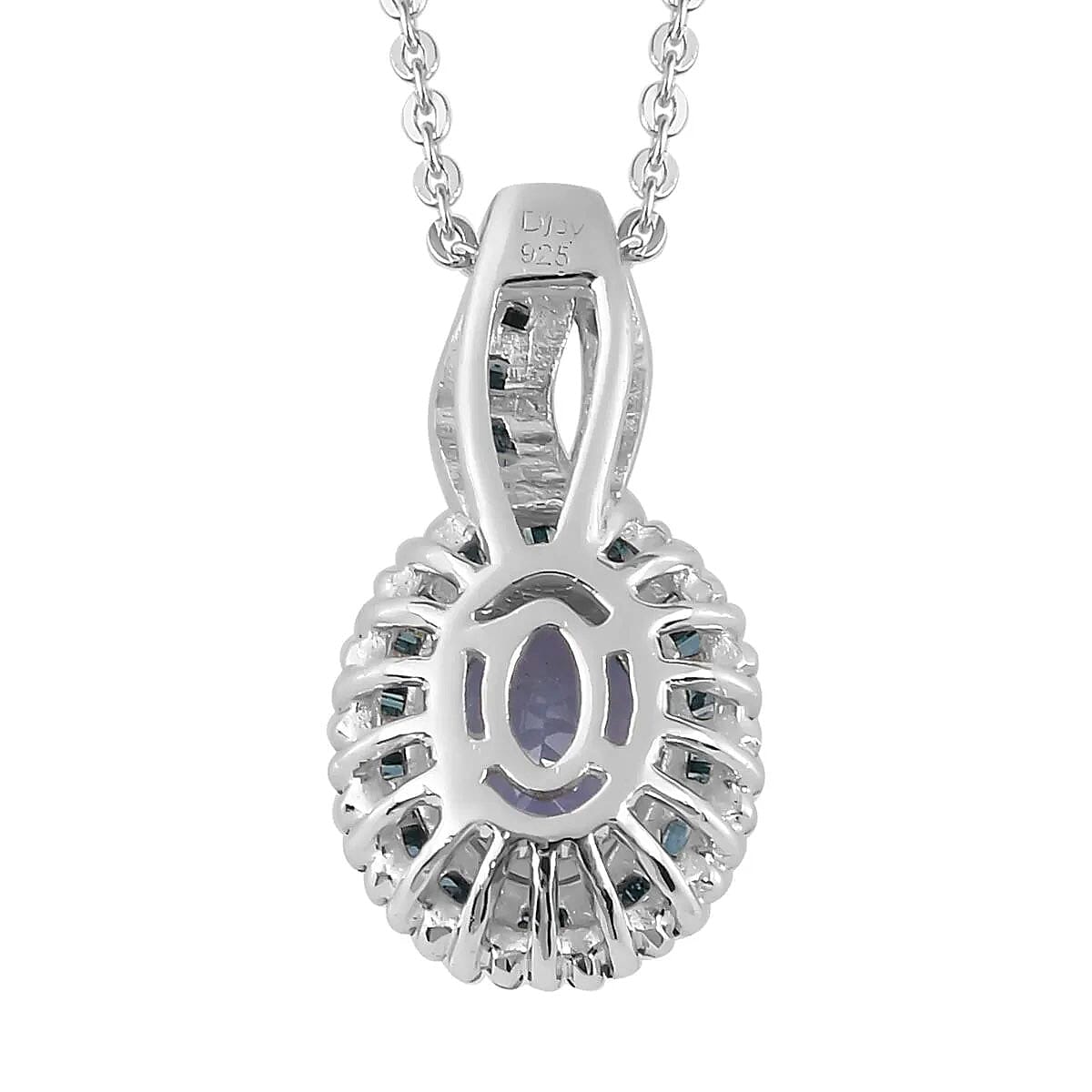 Peacock Tanzanite Necklace in Sterling Silver, Blue Diamond Halo Pendant, Diamond Pendant 1.35 ctw (20 Inches)