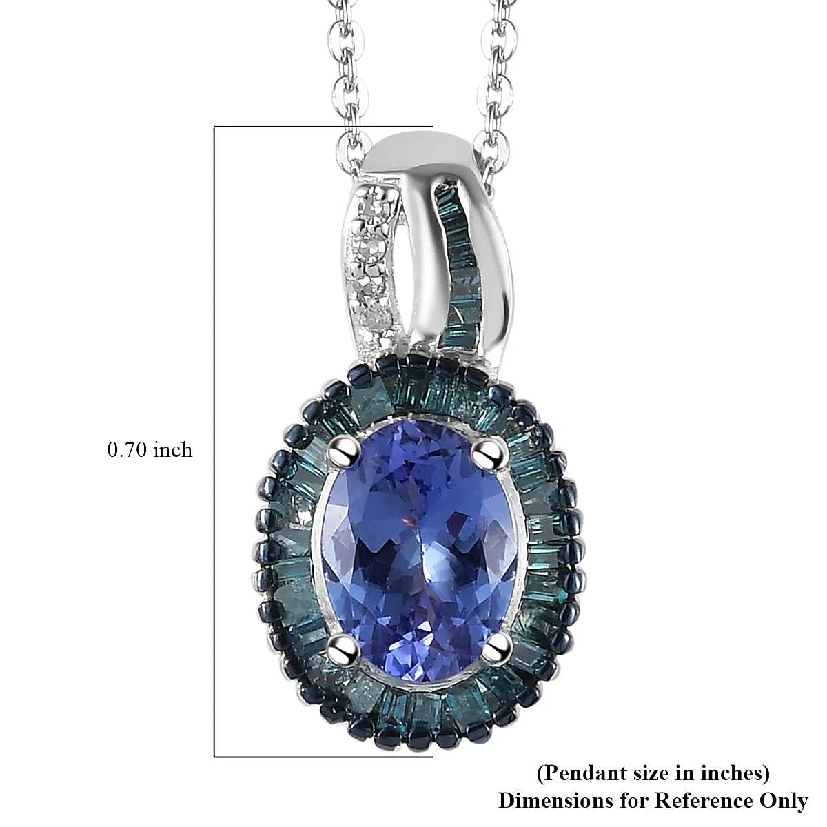 Peacock Tanzanite Necklace in Sterling Silver, Blue Diamond Halo Pendant, Diamond Pendant 1.35 ctw (20 Inches)