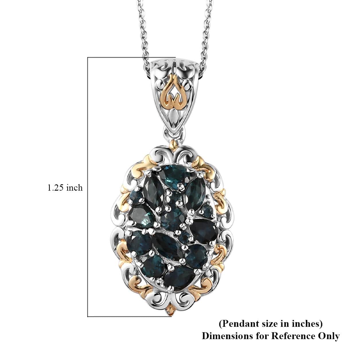 Premium Monte Belo Indicolite and Natural White Zircon Pendant Necklace 20 Inches in Vermeil YG and Platinum Over Sterling Silver 1.50 ctw image number 5
