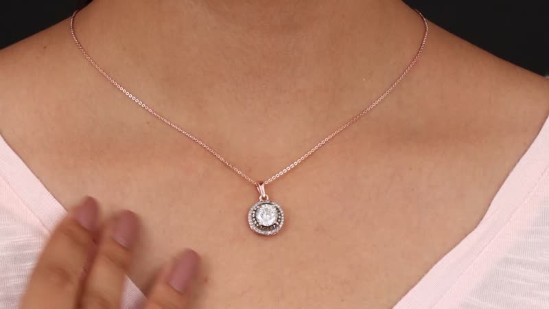 120 Facet Moissanite, Natural Champagne and White Diamond Double Halo Pendant Necklace 20 Inches in Vermeil RG Over Sterling Silver 2.10 ctw