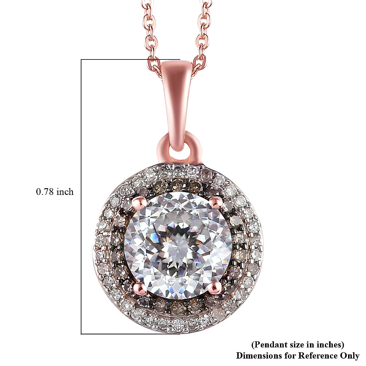 120 Facet Moissanite, Natural Champagne and White Diamond Double Halo Pendant Necklace 20 Inches in Vermeil RG Over Sterling Silver 2.10 ctw image number 6