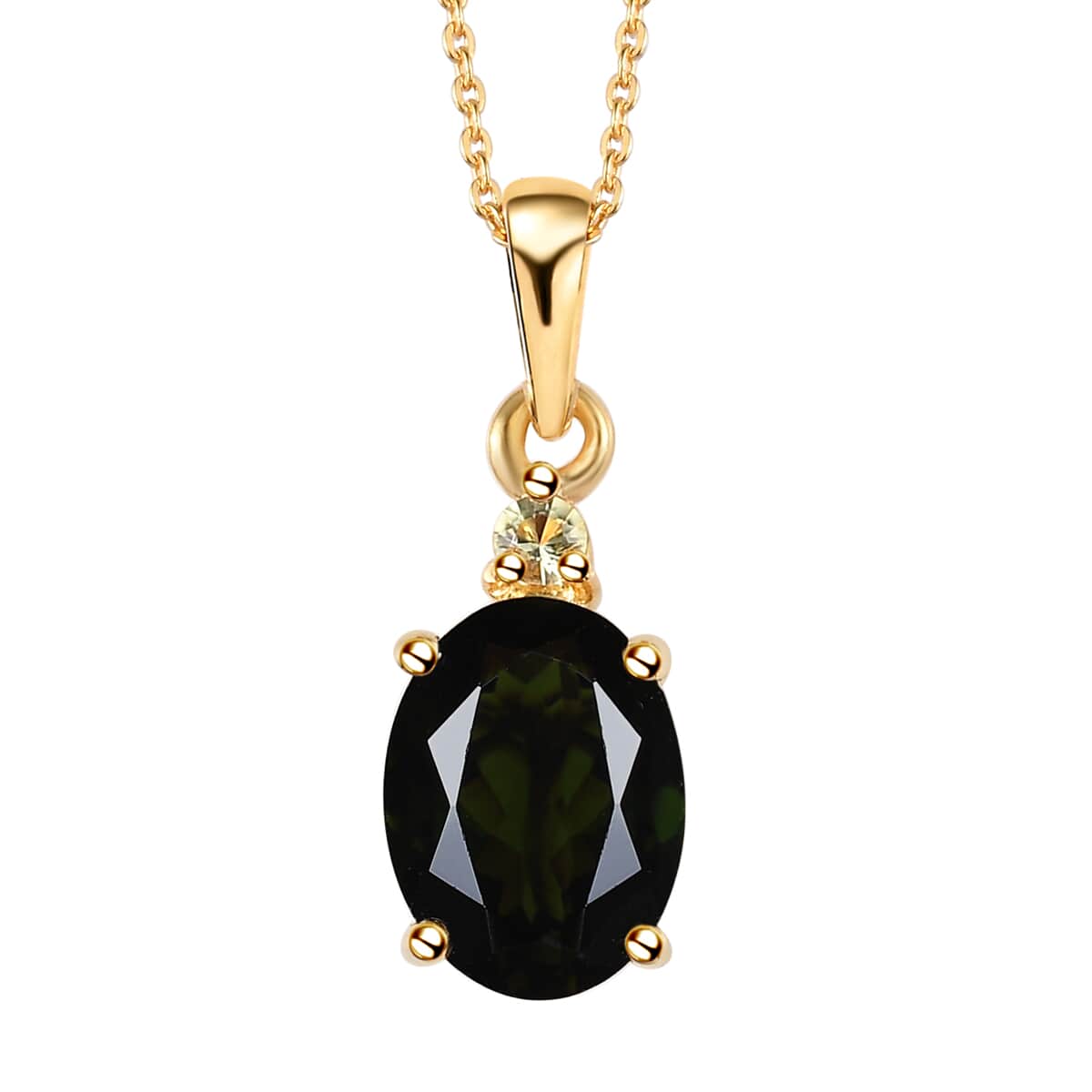 Premium Chrome Tourmaline and Canary Tourmaline Pendant Necklace 20 Inches in Vermeil Yellow Gold Over Sterling Silver 1.20 ctw image number 0