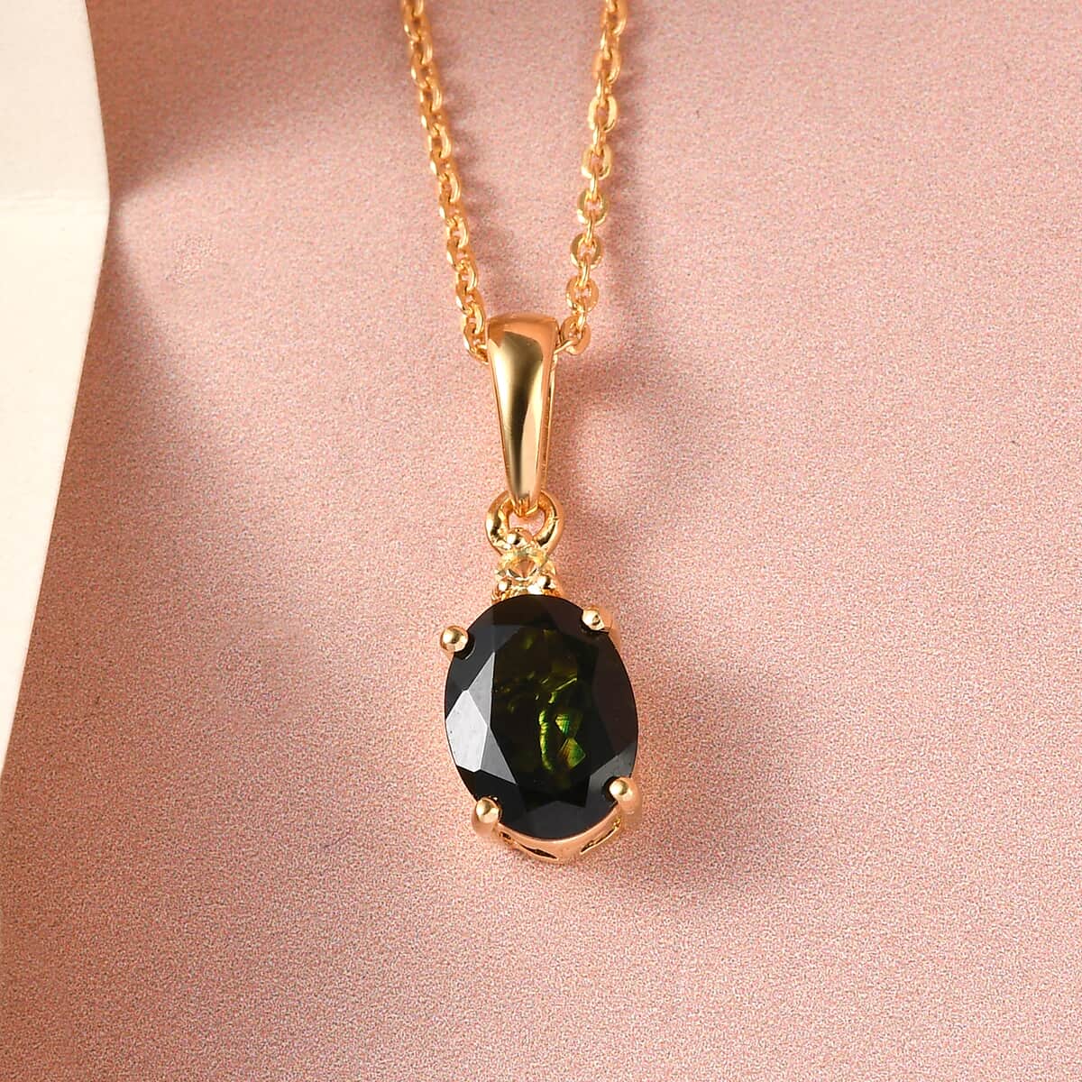 Premium Chrome Tourmaline and Canary Tourmaline Pendant Necklace 20 Inches in Vermeil Yellow Gold Over Sterling Silver 1.20 ctw image number 1