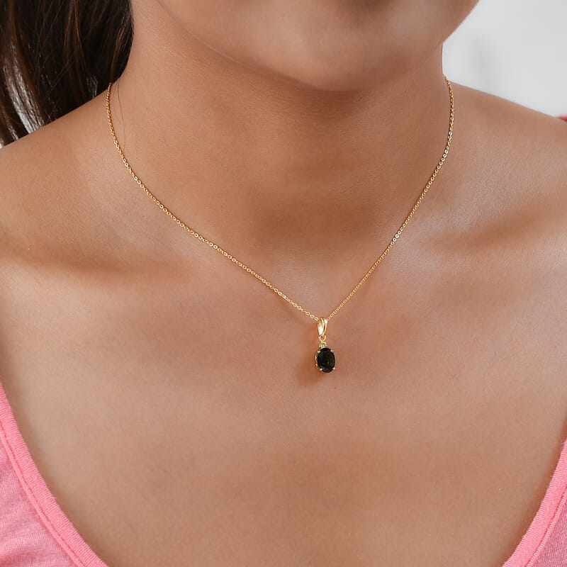 Premium Chrome Tourmaline and Canary Tourmaline 1.20 ctw Pendant Necklace in Vermeil Yellow Gold Over Sterling Silver 20 Inches