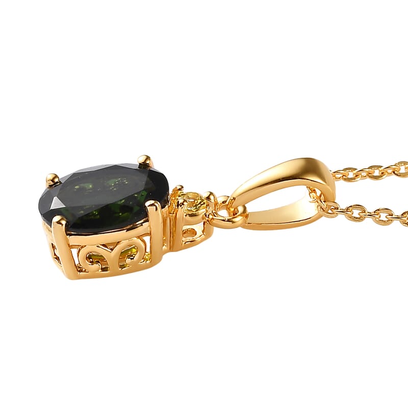 Premium Chrome Tourmaline and Canary Tourmaline 1.20 ctw Pendant Necklace in Vermeil Yellow Gold Over Sterling Silver 20 Inches