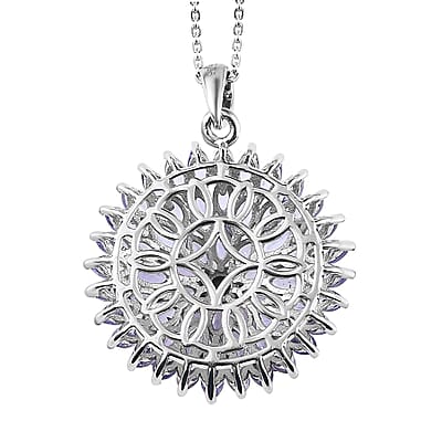 Tanzanite Floral Spray Pendant Necklace 20 Inches in Rhodium and Platinum Over Sterling Silver 4.75 ctw