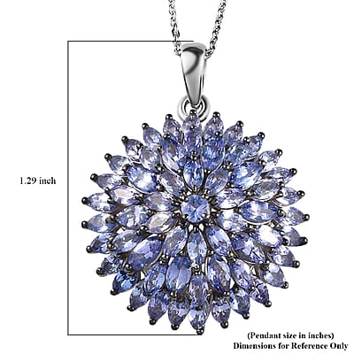 Tanzanite Floral Spray Pendant Necklace 20 Inches in Rhodium and Platinum Over Sterling Silver 4.75 ctw