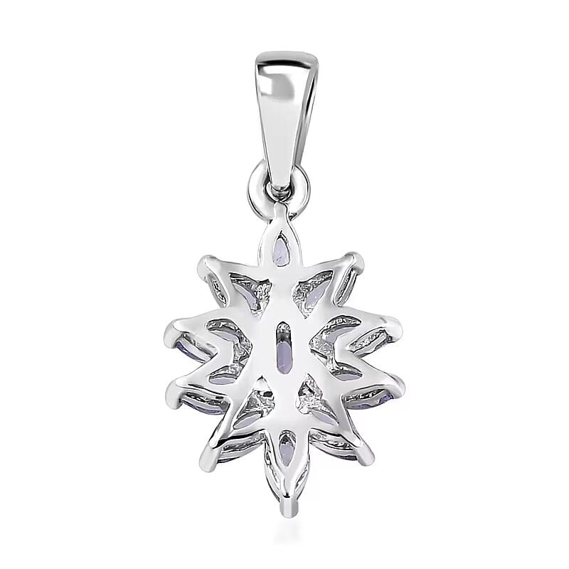 Tanzanite 2.10 ctw Flower Jewelry Set in Platinum Plated Sterling Silver, Tanzanite Flower Ring, Tanzanite Flower Pendant without Chain, Engagement Gifts For Women (Size 5.0)