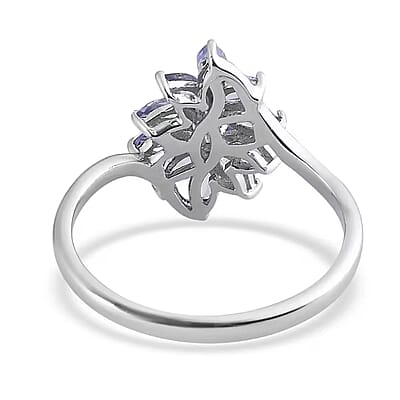 Tanzanite 2.10 ctw Flower Jewelry Set in Platinum Plated Sterling Silver, Tanzanite Flower Ring, Tanzanite Flower Pendant without Chain, Engagement Gifts For Women (Size 7.0)