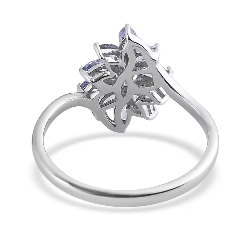 Tanzanite 2.10 ctw Flower Jewelry Set in Platinum Plated Sterling Silver, Tanzanite Flower Ring, Tanzanite Flower Pendant without Chain, Engagement Gifts For Women (Size 7.0)