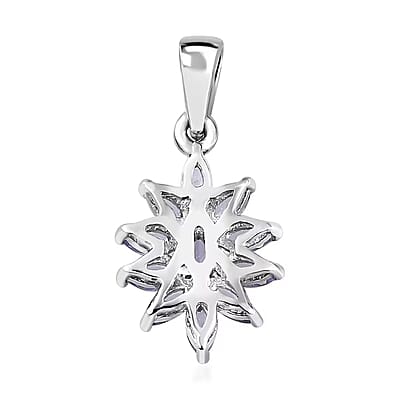 Tanzanite 2.10 ctw Flower Jewelry Set in Platinum Plated Sterling Silver, Tanzanite Flower Ring, Tanzanite Flower Pendant without Chain, Engagement Gifts For Women (Size 7.0)