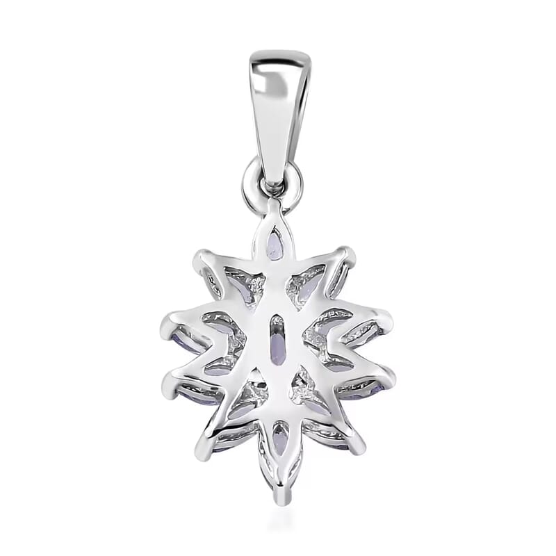 Tanzanite 2.10 ctw Flower Jewelry Set in Platinum Plated Sterling Silver, Tanzanite Flower Ring, Tanzanite Flower Pendant without Chain, Engagement Gifts For Women (Size 7.0)