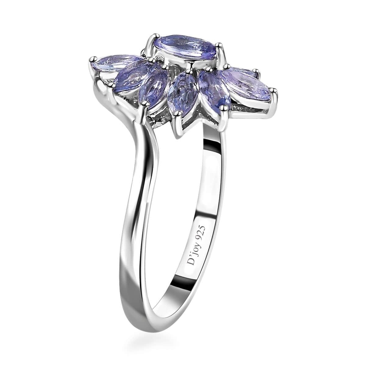 Tanzanite 2.10 ctw Flower Jewelry Set in Platinum Plated Sterling Silver, Tanzanite Flower Ring, Tanzanite Flower Pendant, Engagement Gifts For Women (Size 8.0) image number 3