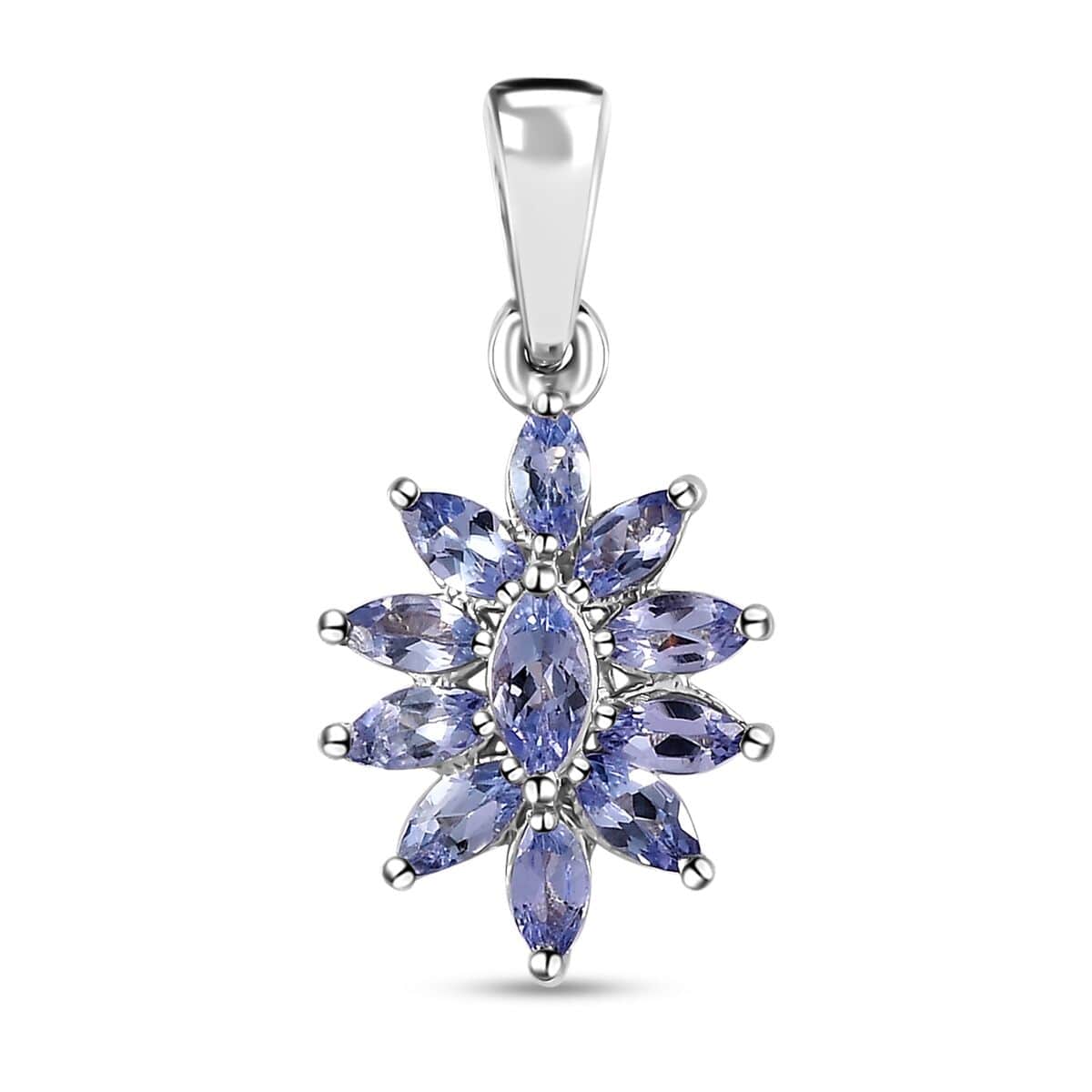 Tanzanite 2.10 ctw Flower Jewelry Set in Platinum Plated Sterling Silver, Tanzanite Flower Ring, Tanzanite Flower Pendant, Engagement Gifts For Women (Size 8.0) image number 5