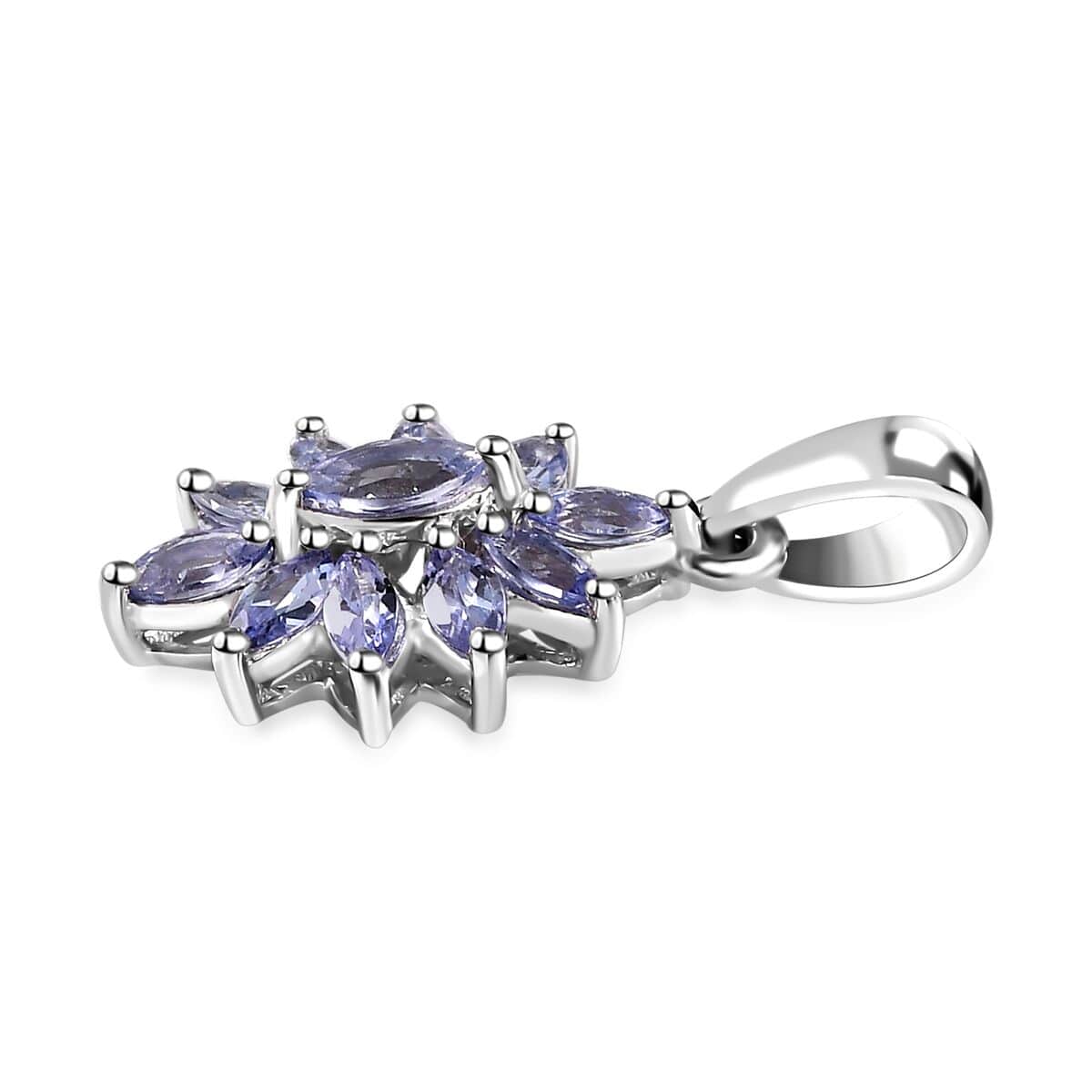 Tanzanite 2.10 ctw Flower Jewelry Set in Platinum Plated Sterling Silver, Tanzanite Flower Ring, Tanzanite Flower Pendant, Engagement Gifts For Women (Size 8.0) image number 6