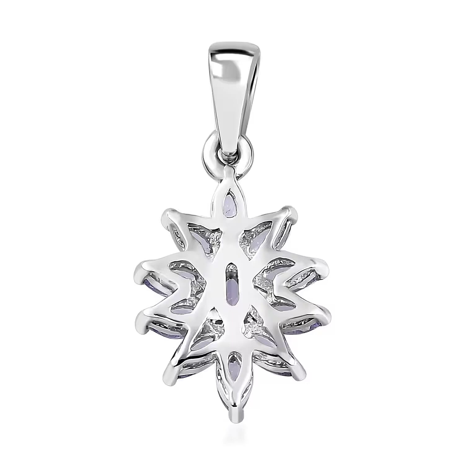 Tanzanite 2.10 ctw Flower Jewelry Set in Platinum Plated Sterling Silver, Tanzanite Flower Ring, Tanzanite Flower Pendant without Chain, Engagement Gifts For Women (Size 9.0)