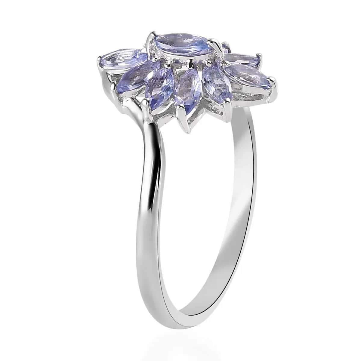 Tanzanite 2.10 ctw Floral Ring and Pendant in Platinum Over Sterling Silver (Size 10.00) image number 4