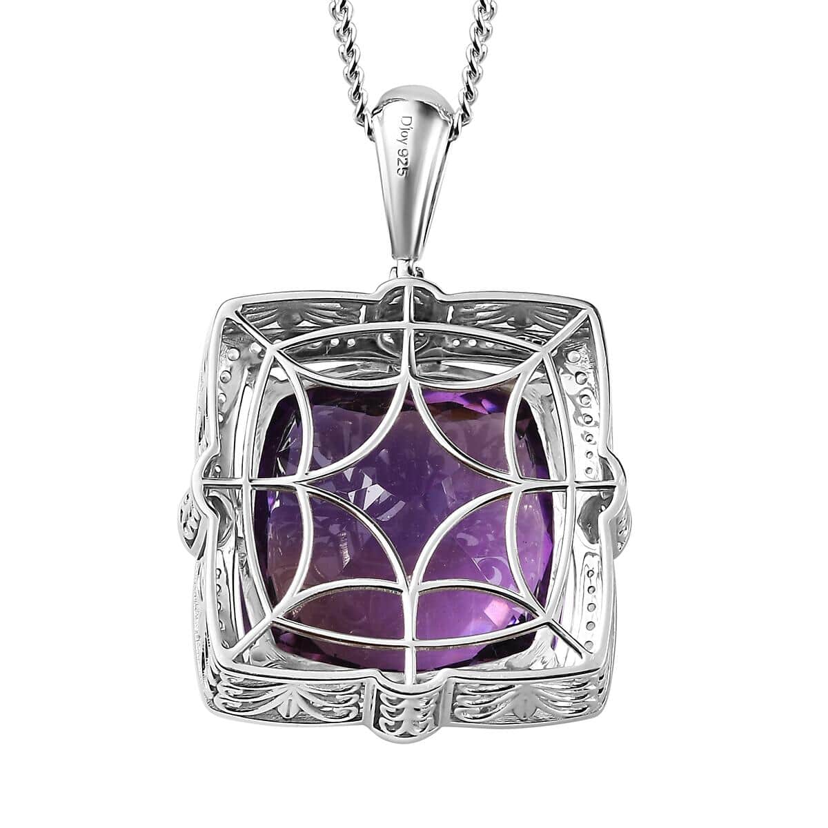 Lusaka Amethyst and Natural White Zircon Pendant Necklace 20 Inches in Platinum Over Sterling Silver 18.80 Grams 51.40 ctw image number 4