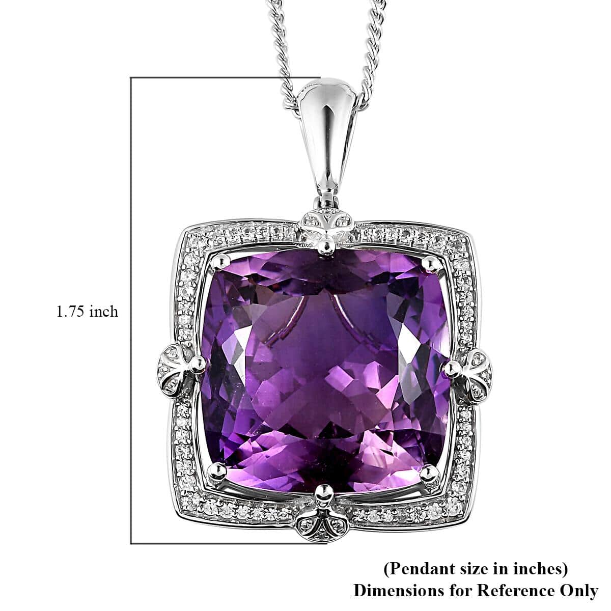 Lusaka Amethyst and Natural White Zircon Pendant Necklace 20 Inches in Platinum Over Sterling Silver 18.80 Grams 51.40 ctw image number 6