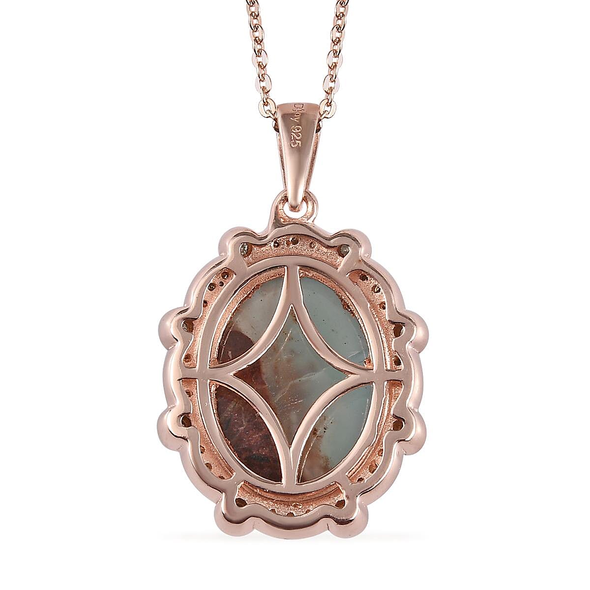 Natural Zimbaprase, Natural Champagne and White Diamond Pendant Necklace 20 Inches in Vermeil Rose Gold Over Sterling Silver 9.15 ctw