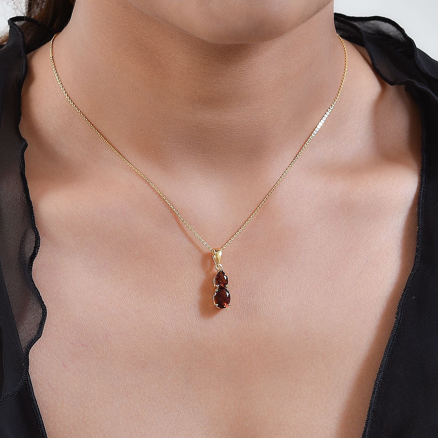 Brazilian Cherry Citrine 3 Stone Ring (Size 6.00) and Pendant Necklace 20 Inches in Vermeil Yellow Gold Over Sterling Silver 4.15 ctw