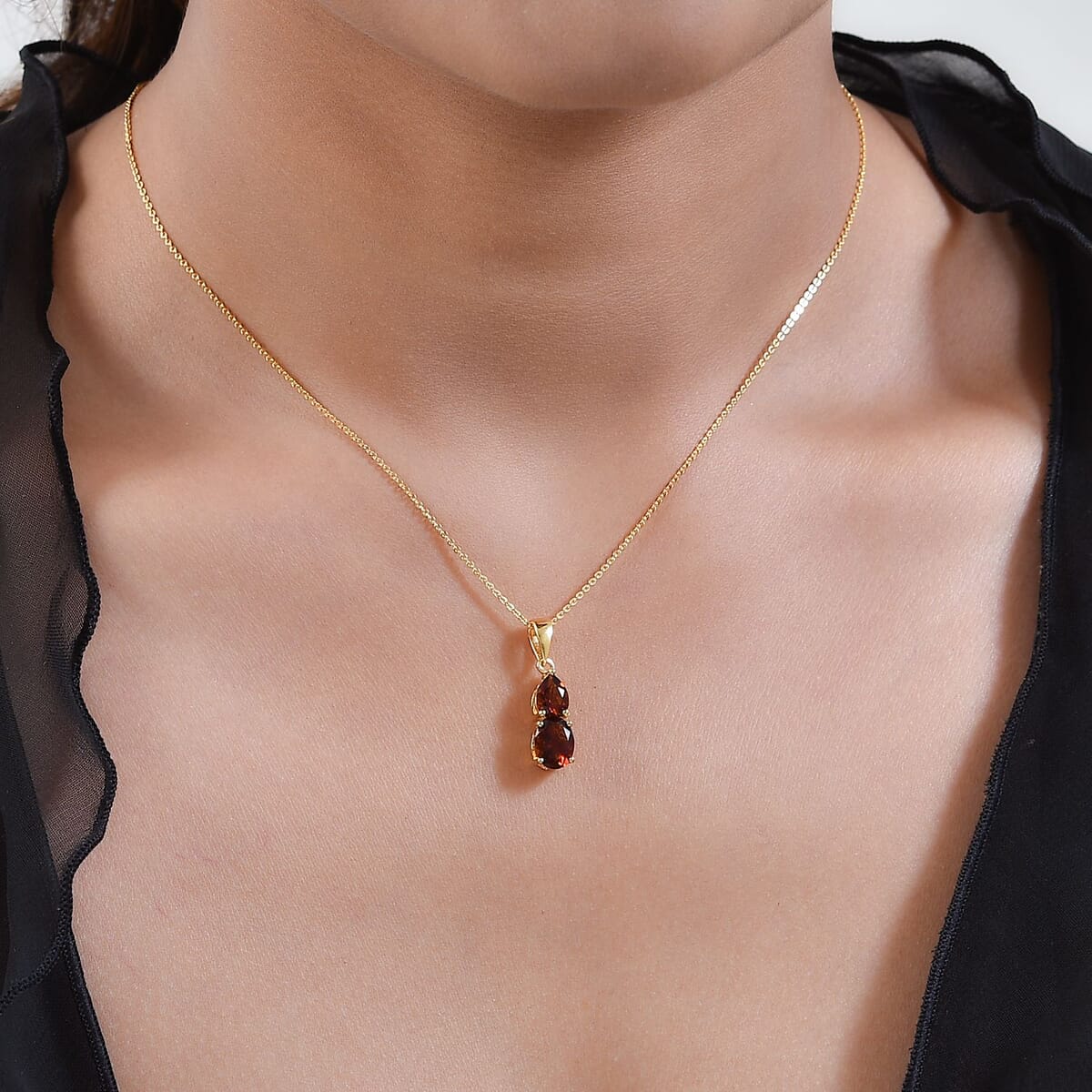 Brazilian Cherry Citrine 3 Stone Ring (Size 8.00) and Pendant Necklace 20 Inches in Vermeil Yellow Gold Over Sterling Silver 4.15 ctw image number 3