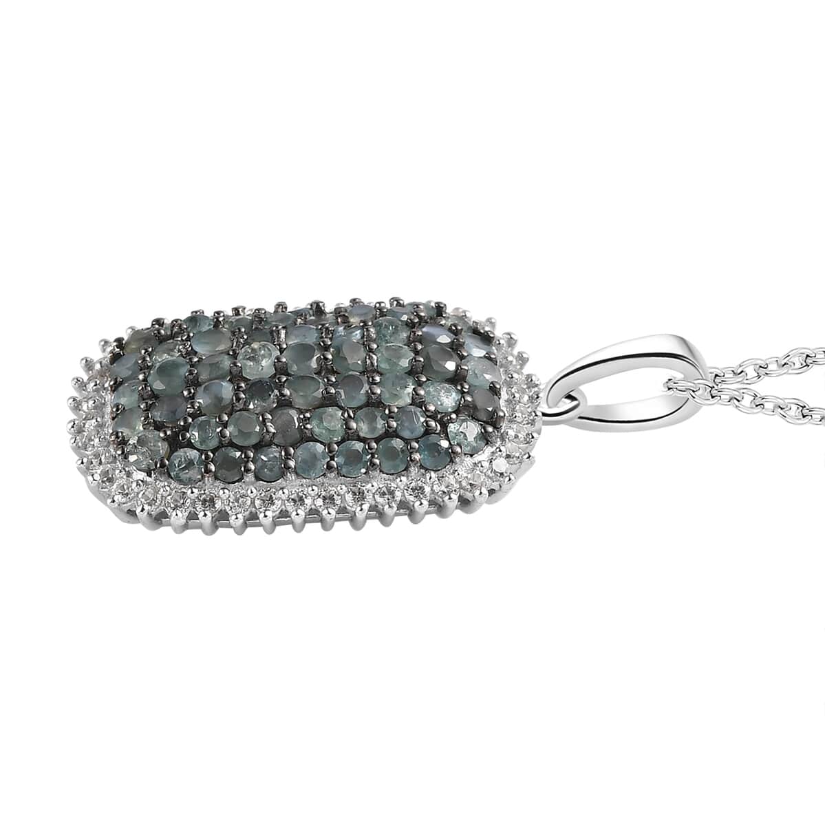 Narsipatnam Alexandrite and White Zircon Cluster Pendant Necklace 20 Inches in Platinum Over Sterling Silver 2.50 ctw image number 3