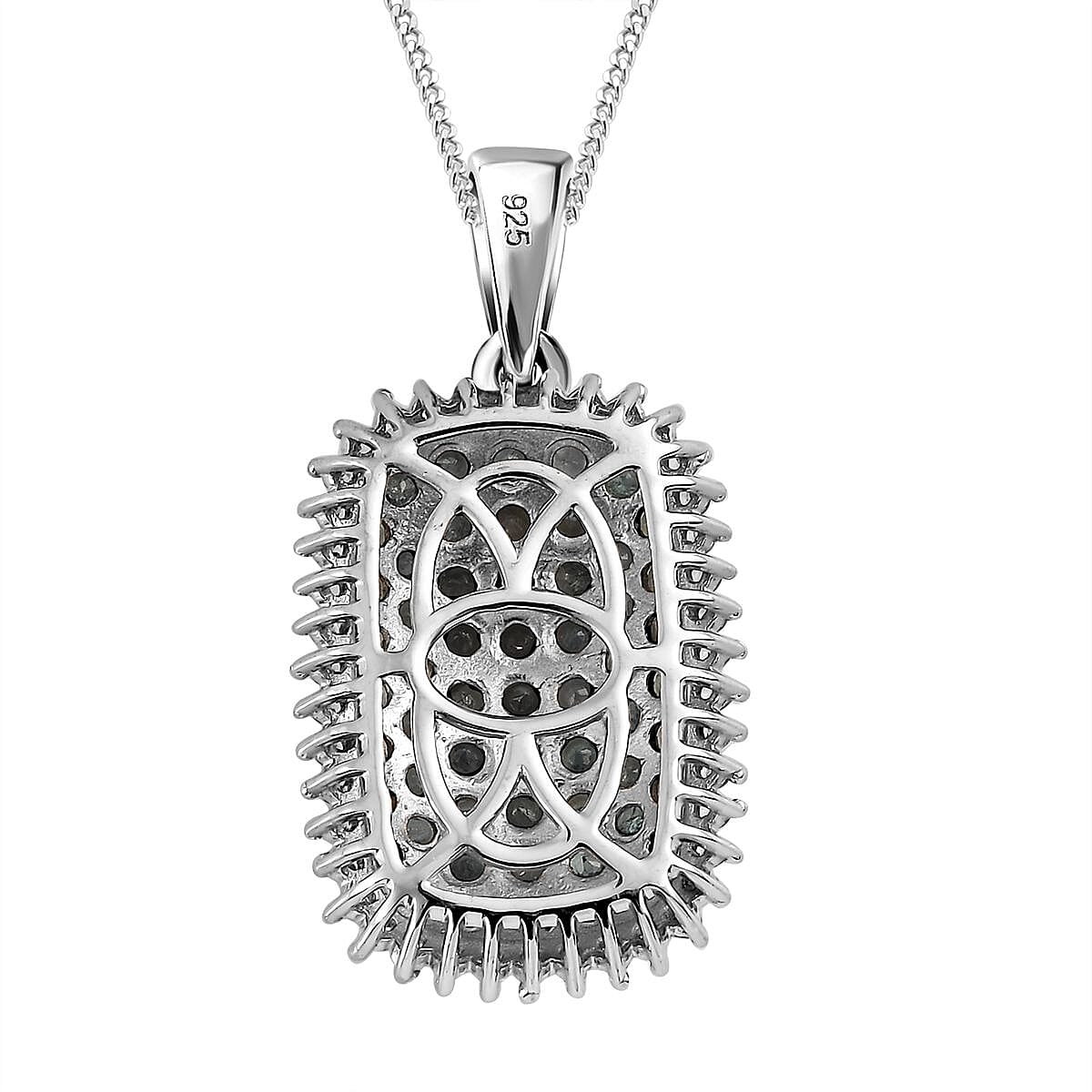 Narsipatnam Alexandrite and White Zircon Cluster Pendant Necklace 20 Inches in Platinum Over Sterling Silver 2.50 ctw