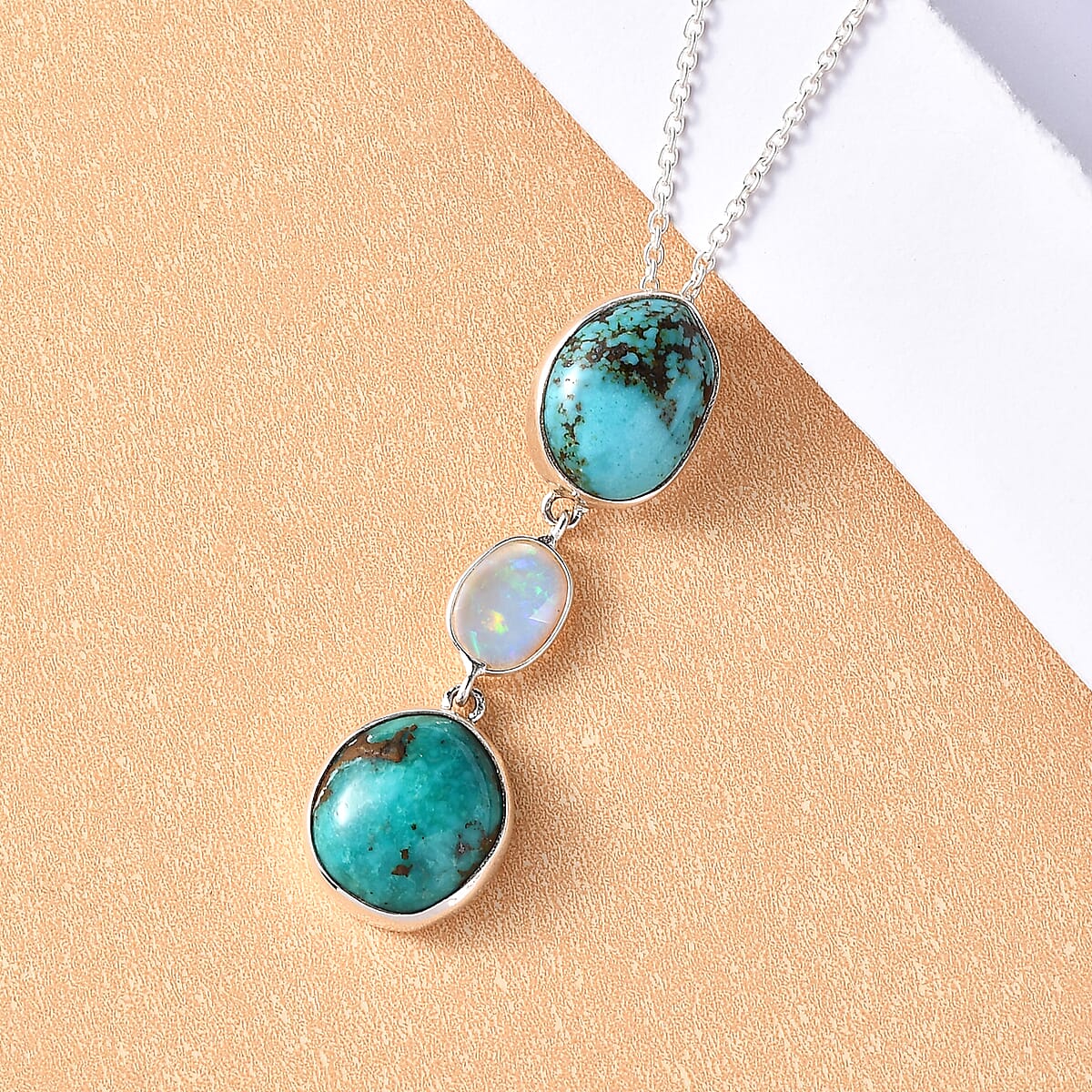 Artisan Crafted Sierra Nevada Turquoise and Ethiopian Welo Opal Pendant Necklace 20 inches in Sterling Silver 9.00 ctw image number 1