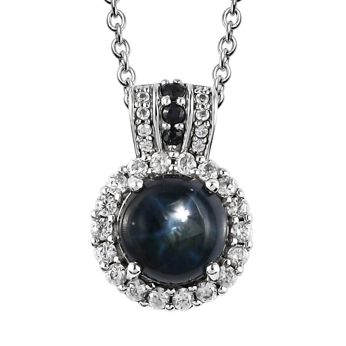 Blue Star Sapphire (DF) and Multi Gemstone Pendant Necklace 20 Inches in Platinum Over Sterling Silver 4.90 ctw image number 0