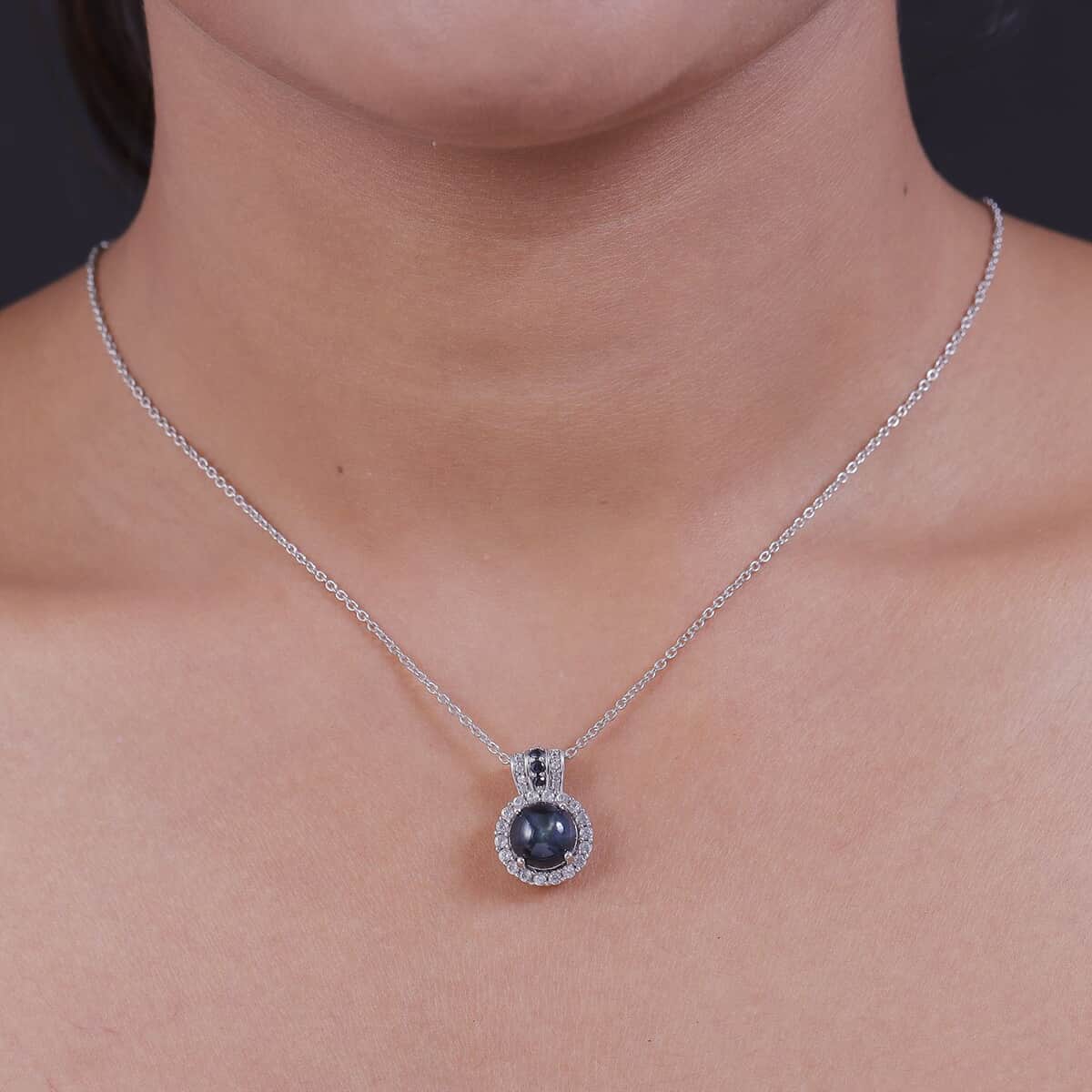 Blue Star Sapphire (DF) and Multi Gemstone Pendant Necklace 20 Inches in Platinum Over Sterling Silver 4.90 ctw image number 2
