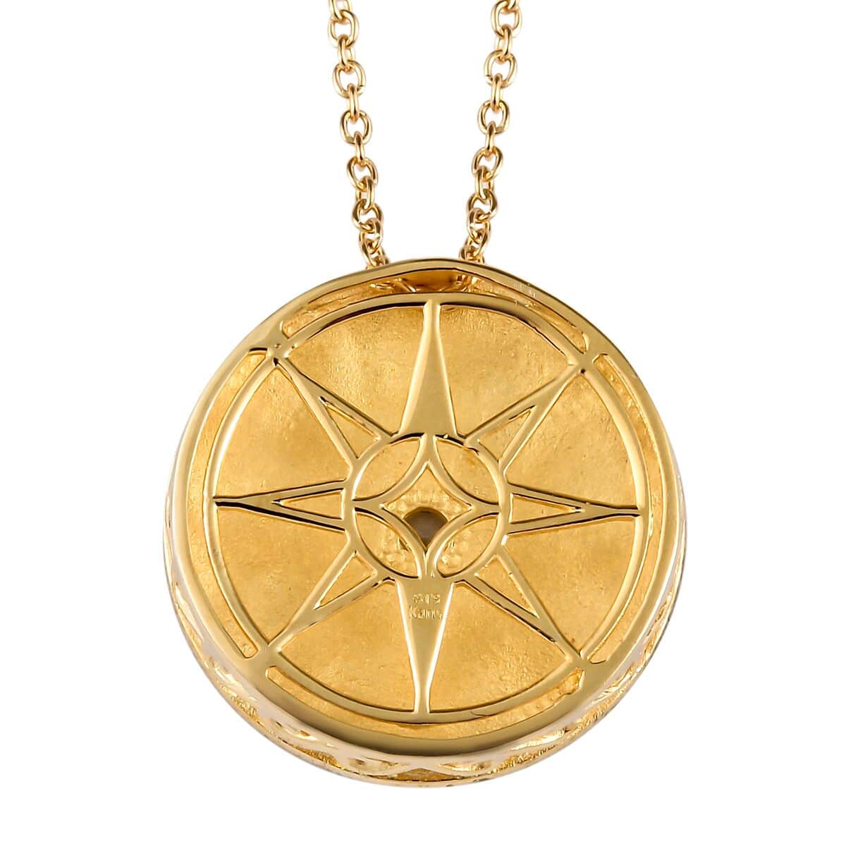 Karis White Zircon, Enameled Compass Style Pendant Necklace (20 Inches) in 18K YG Plated and ION Plated YG Stainless Steel 0.25 ctw , Tarnish-Free, Waterproof, Sweat Proof Jewelry image number 4