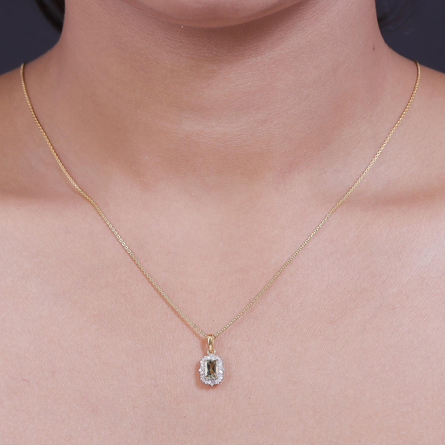 Radiant Cut AAA Turkizite Halo Pendant Necklace 20 Inches in Vermeil Yellow Gold Sterling Silver 0.75 ctw