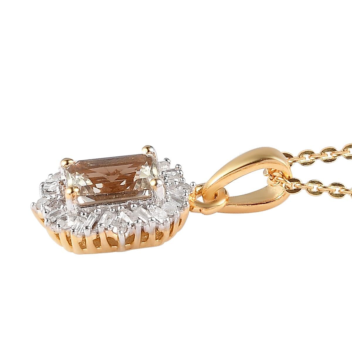 Radiant Cut AAA Turkizite Halo Pendant Necklace 20 Inches in Vermeil Yellow Gold Sterling Silver 0.75 ctw