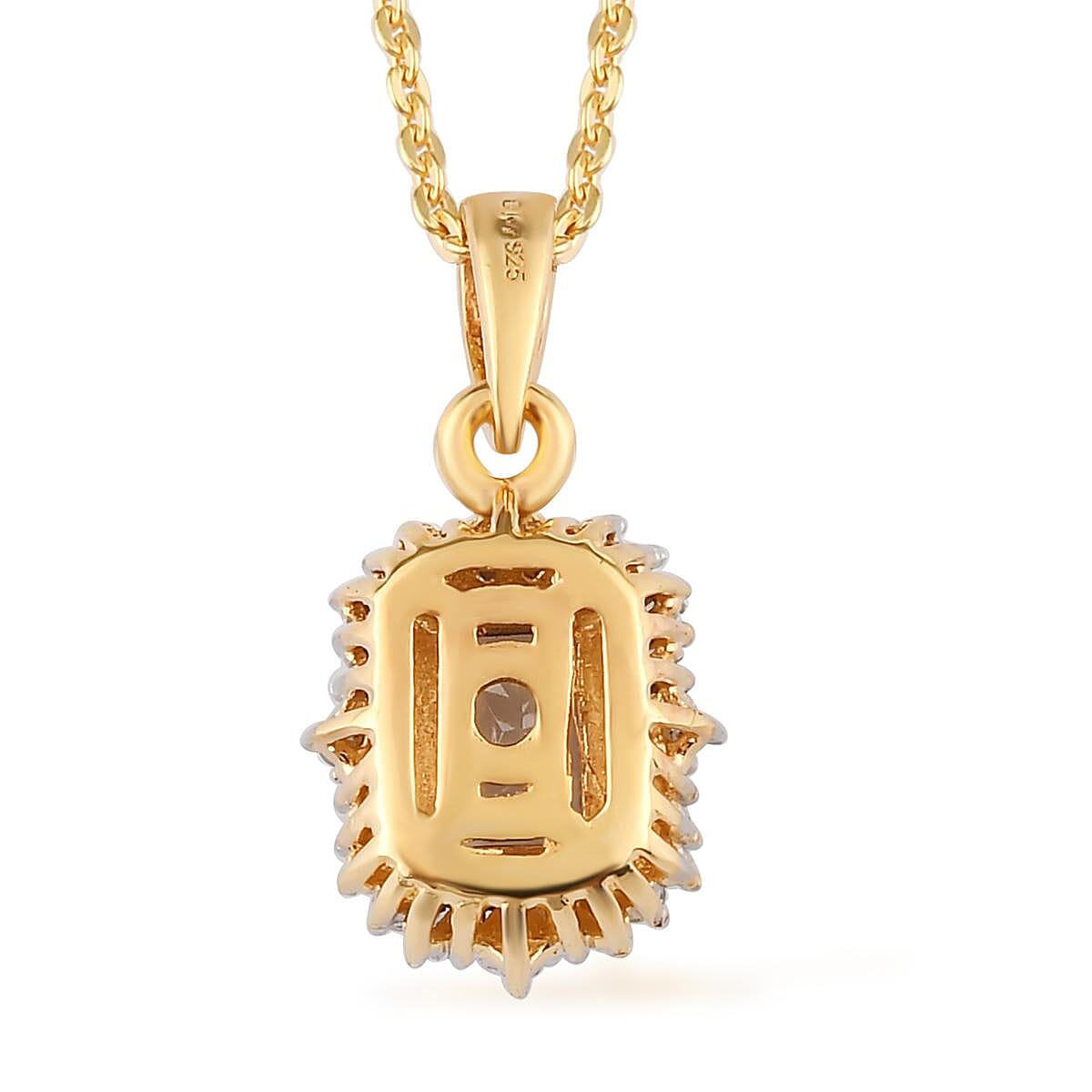 Radiant Cut AAA Turkizite Halo Pendant Necklace 20 Inches in Vermeil Yellow Gold Sterling Silver 0.75 ctw