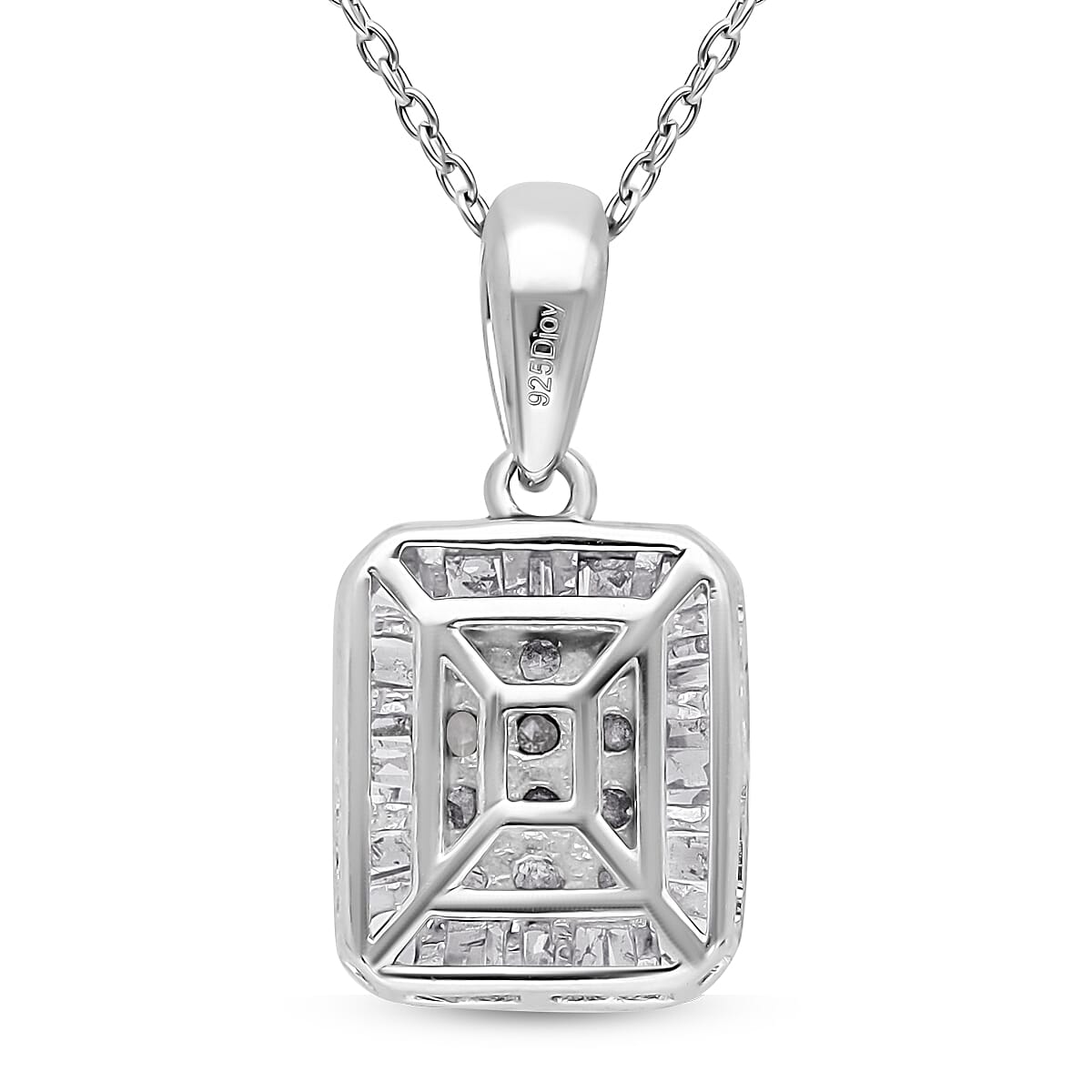 Diamond Cluster Pendant Necklace 18 Inches in Platinum Over Sterling Silver 0.50 ctw