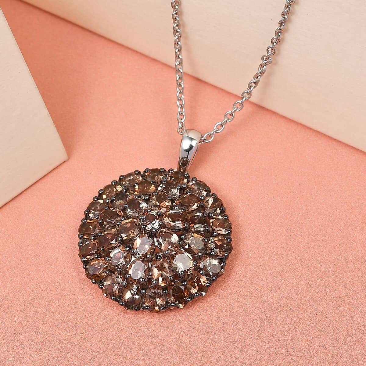 Jenipapo Andalusite Floral Pendant Necklace 18 Inches in Rhodium and Platinum Over Sterling Silver 7.35 ctw image number 1