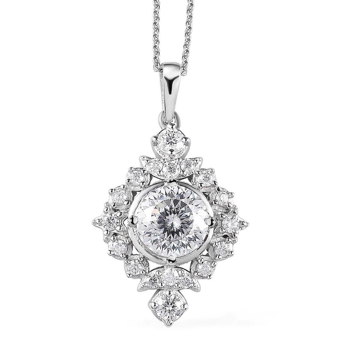 120 Facet Moissanite Celestial Pendant Necklace 20 Inches in Platinum Over Sterling Silver 2.40 ctw