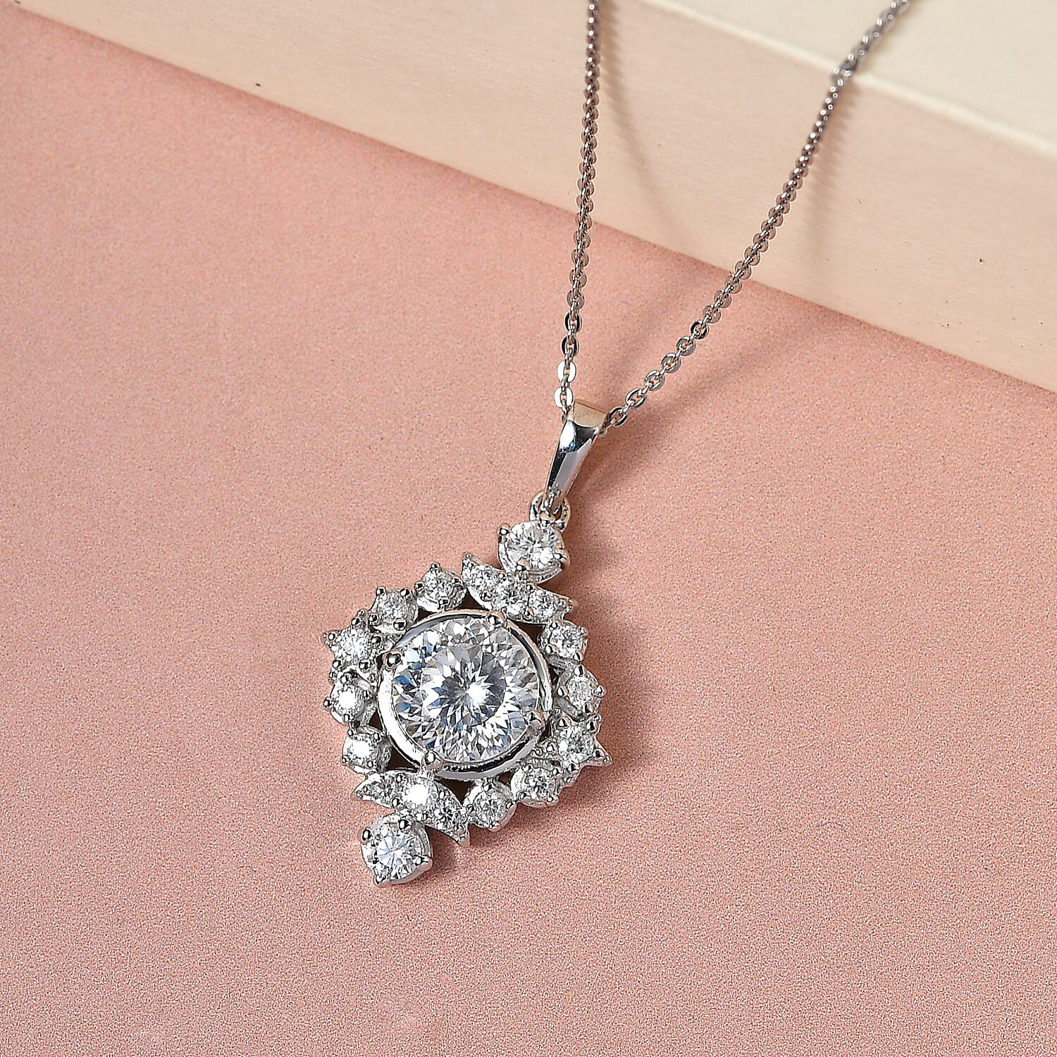 120 Facet Moissanite Celestial Pendant Necklace 20 Inches in Platinum Over Sterling Silver 2.40 ctw