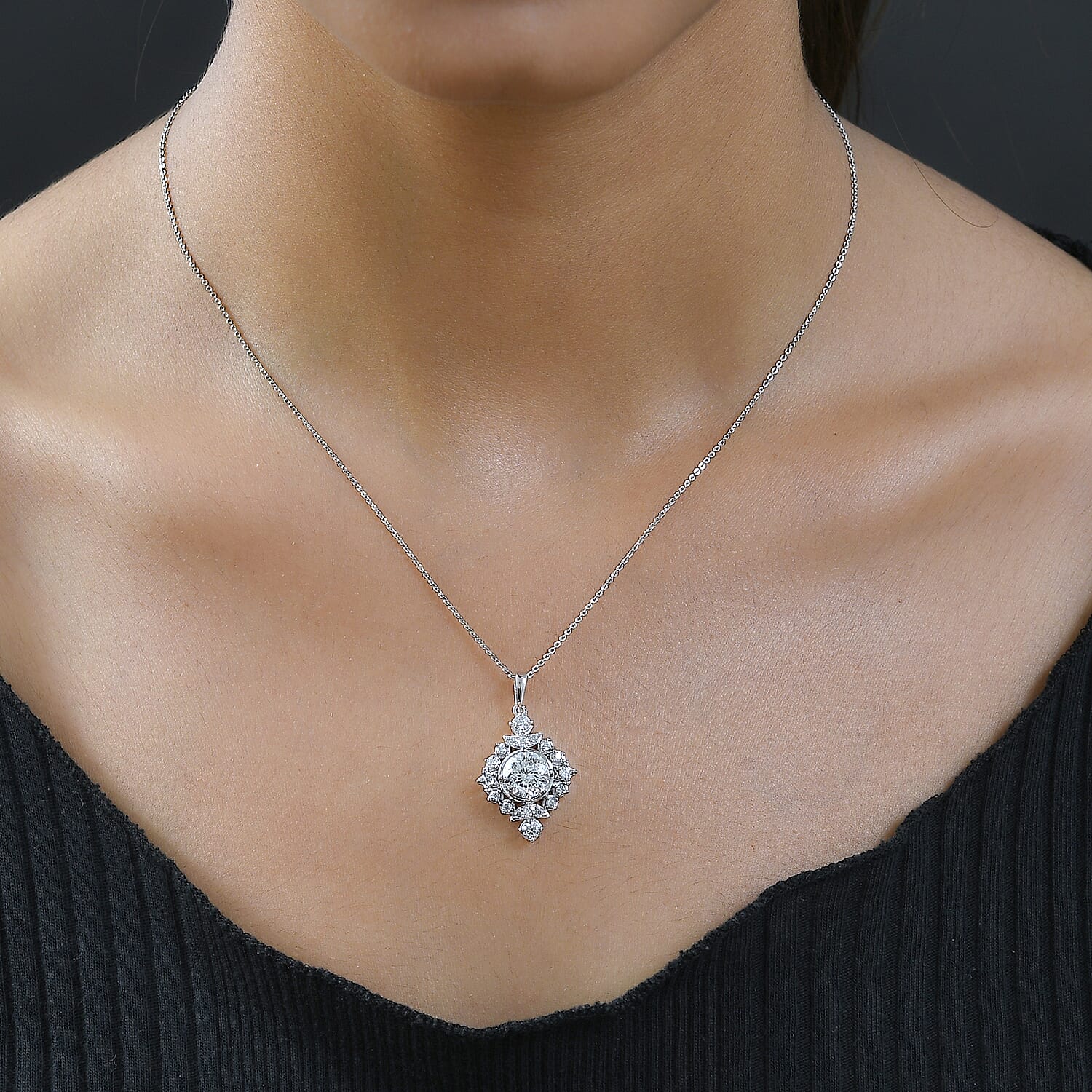 120 Facet Moissanite Celestial Pendant Necklace 20 Inches in Platinum Over Sterling Silver 2.40 ctw