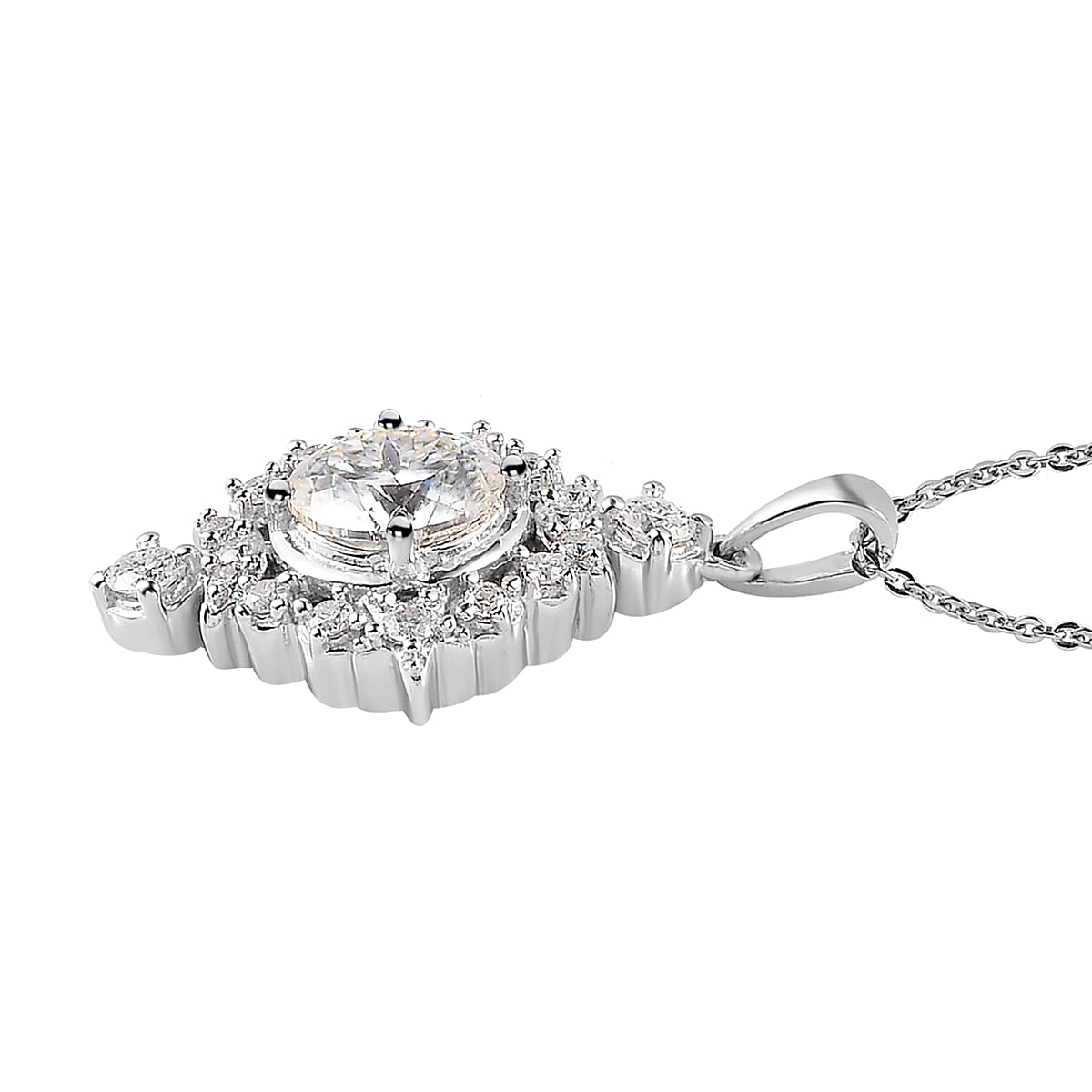 120 Facet Moissanite Celestial Pendant Necklace 20 Inches in Platinum Over Sterling Silver 2.40 ctw