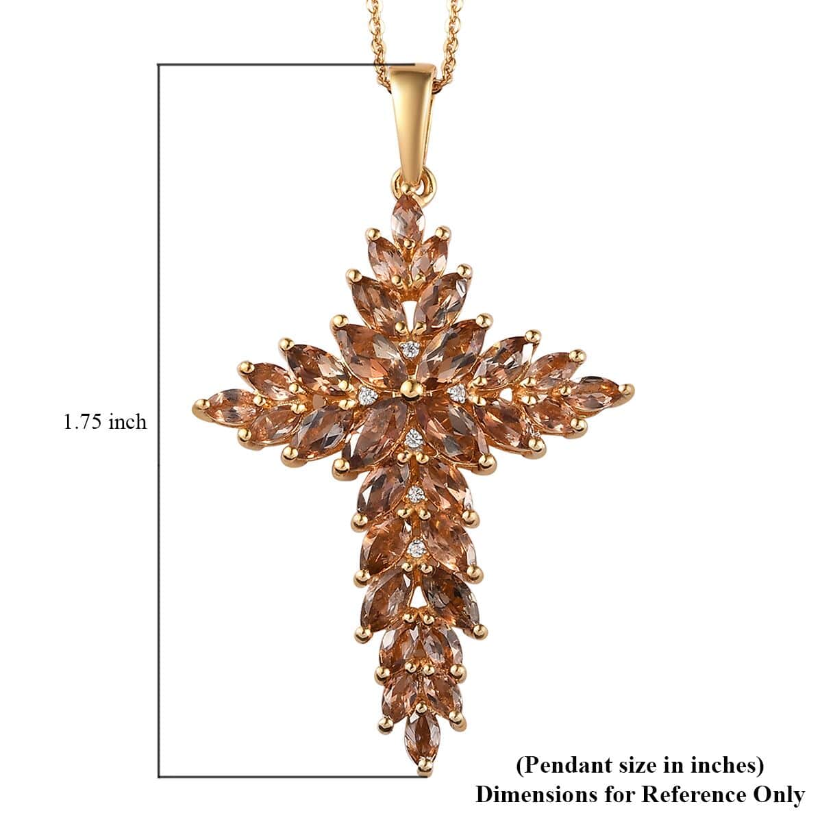 Jenipapo Andalusite and Natural White Zircon Cross Pendant Necklace 20 Inches in Vermeil Yellow Gold Over Sterling Silver 4.00 ctw image number 6