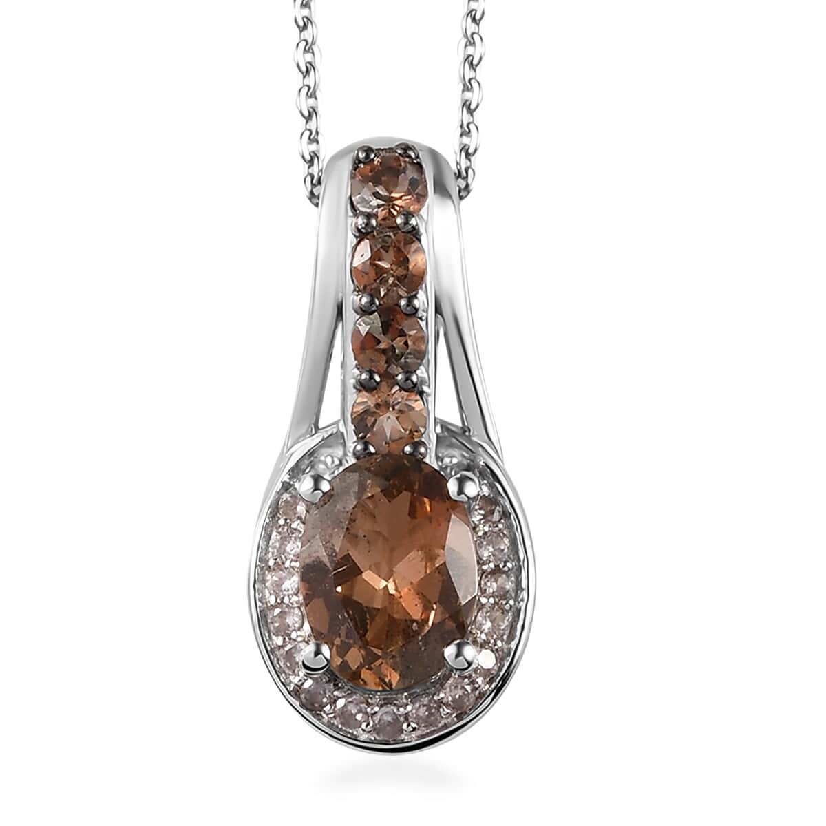 Jenipapo Andalusite and Champagne Zircon Pendant Necklace 20 Inches in Platinum Over Sterling Silver 1.85 ctw image number 0
